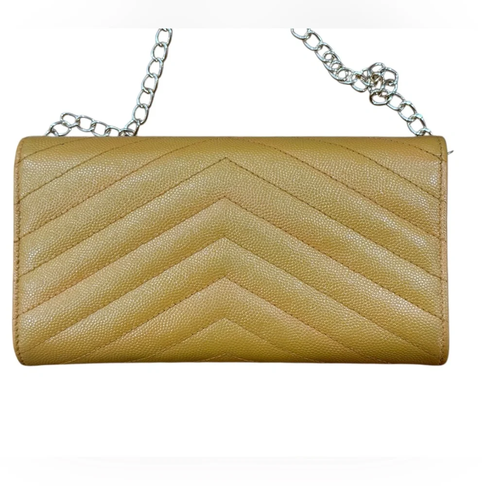 Saint Laurent YSL Cassandre Envelope Leather Wallet on Chain Mustard with COA